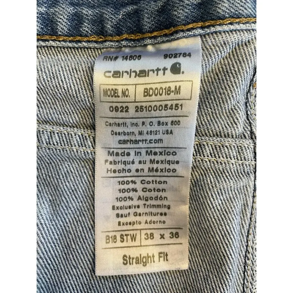 Men Carhartt B18 STW Med Wash Denim Blue Jeans 38 x 36 (Fit: 37 x 35) Straight